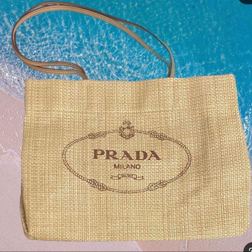 Prada raffia tote medium size